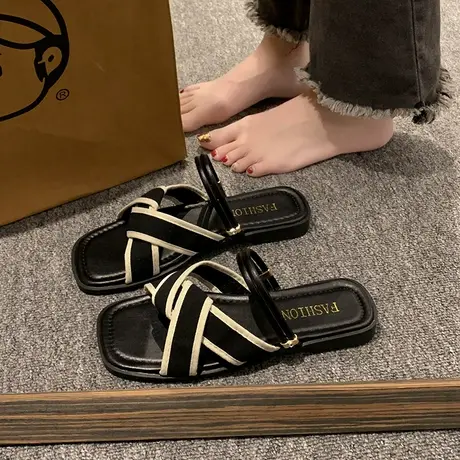 法式仙女风平底凉鞋女夏外穿配裙子2024新款爆款百搭罗马两穿凉拖商品大图