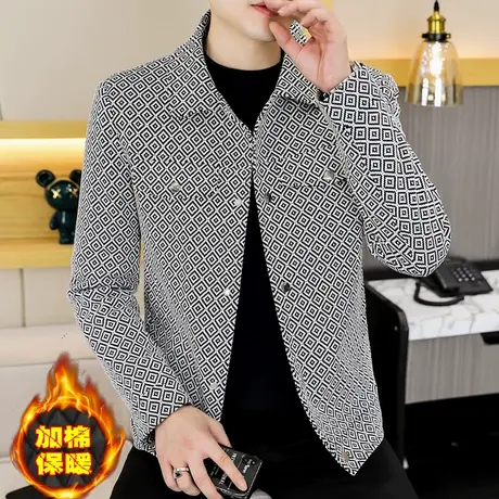 秋冬季翻领加棉休闲外套男士高级感潮流保暖加厚夹克痞帅男装上衣商品大图