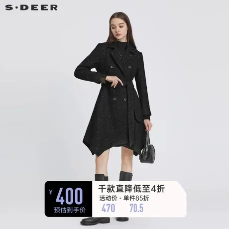 sdeer圣迪奥女装西装领收腰肌理毛呢小香风长款大衣外套S22482511图片