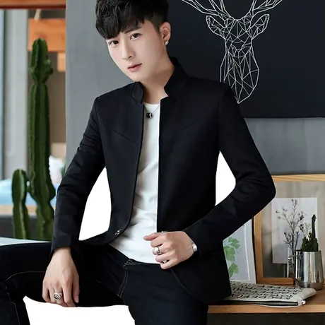 男士立领西服男韩版春秋季中山装青年潮流个性帅气小西装休闲外套商品大图