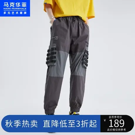 织带装饰惊悚字母印花夏季工装机能时尚潮流松紧脚口男束脚休闲裤商品大图
