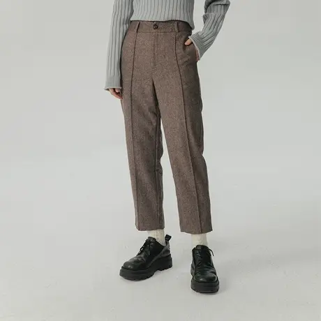 omont蛋挞家 高腰毛呢九分裤女冬季2023新款显瘦羊毛锥形裤休闲裤商品大图