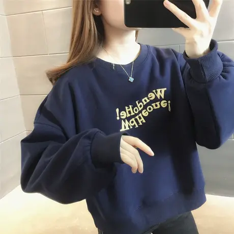 薄款卫衣女早秋新韩版宽松洋气休闲百搭短款长袖套头圆领上衣女潮商品大图
