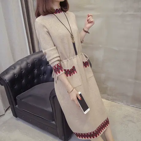 中长款毛衣裙韩版森系毛衣女秋冬文艺外穿复古半高领打底套头宽松图片