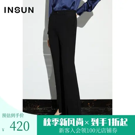 恩裳COVER2023春款新款立体剪裁复古高腰下脚开叉针织弹力微喇裤图片