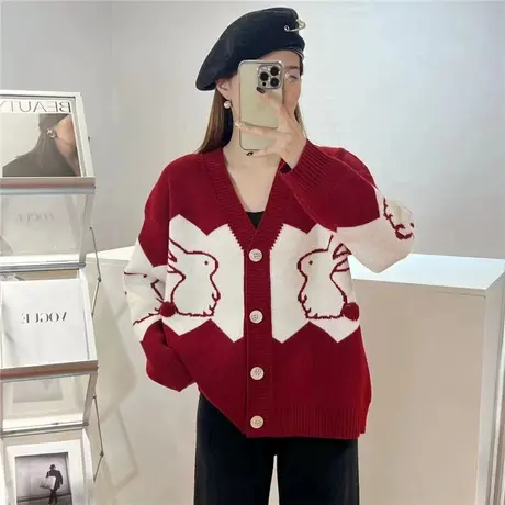 秋装2023年韩系chic别致毛衣开衫外套女新款小兔子洋气爆款减龄女商品大图