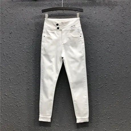 高腰白色铅笔裤女修身显瘦潮23夏季新款时尚外穿紧身2粒扣牛仔裤商品大图