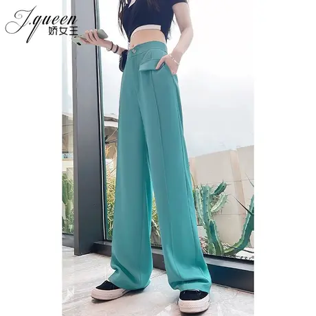 蓝色阔腿裤女高腰垂感拖地2023年新款休闲宽松直筒显瘦西装长裤子商品大图