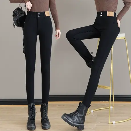 高腰紧身铅笔裤女秋季新款显瘦毛边小脚裤时尚双扣小个子打底裤潮图片