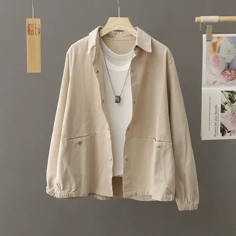 复古休闲外套女士春秋季2023新款宽松大码女装小翻领外套外搭上衣图片