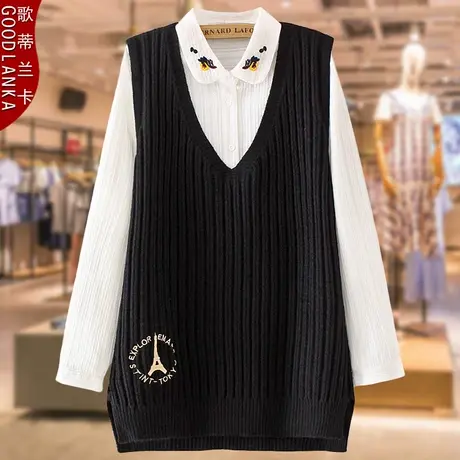 40-50岁中年女士毛衣坎肩马夹加肥加大码宽松显瘦妈妈V领针织马甲商品大图