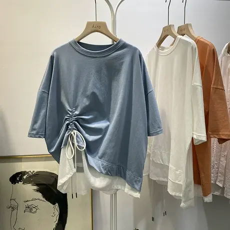 短袖t恤女ins潮2020新款韩版宽松假两件小众设计感个性洋气上衣夏商品大图