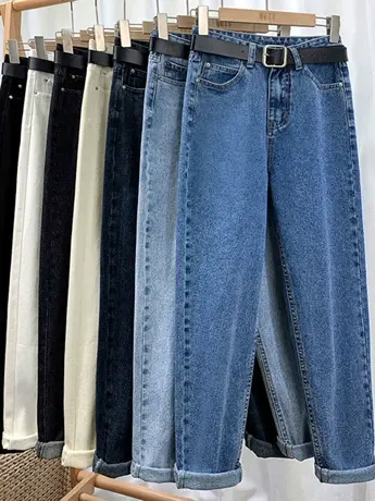 外贸清仓捡漏加大码显瘦高腰牛仔老爹裤女宽松显高萝卜哈伦裤子商品大图