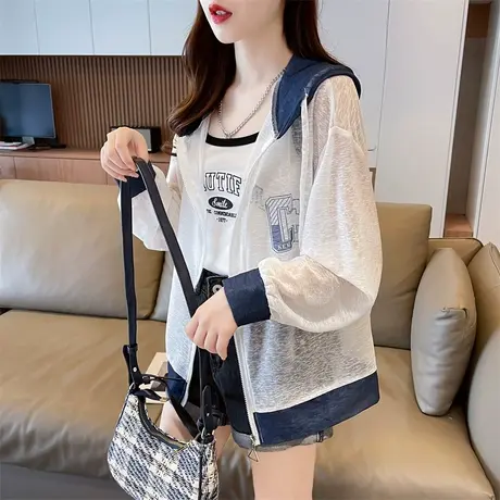 户外透气防晒衣女夏季韩版宽松大码冰丝薄款拼色休闲轻薄开衫外套商品大图