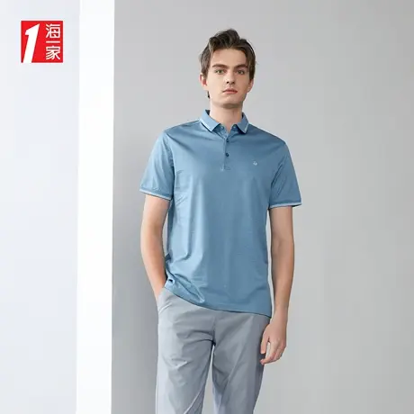 海一家时尚翻领短袖2023夏季新款品质舒适透气丝光棉POLO衫男商品大图