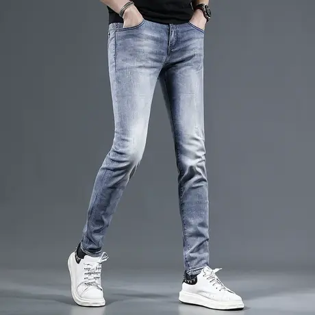 夏季冰丝薄款牛仔裤男款修身小脚蓝色2023新款高弹力百搭休闲男裤商品大图