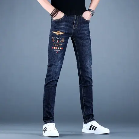 男士刺绣牛仔裤男款秋款弹力百搭修身小脚裤子男高端潮牌潮流休闲商品大图