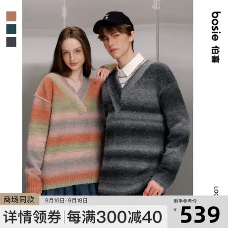 【商场同款】bosie2023年秋季新款套头毛衫男情侣毛衣针织衫潮商品大图