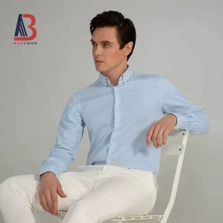 【抗皱棉麻衬衣】培罗蒙商务休闲正装修身职业装易打理男长袖衬衫商品大图
