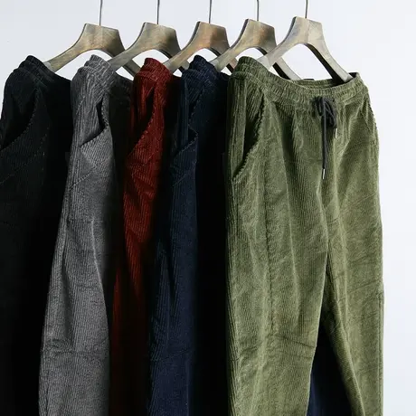 灯芯绒男裤子宽松秋冬中国风男裤新款宽松黑色长裤男士运动休闲裤商品大图