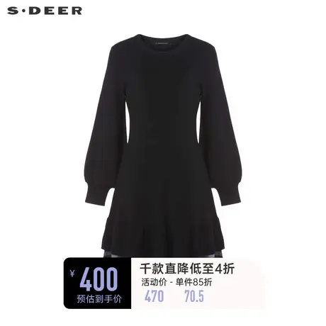 sdeer圣迪奥女装罗纹圆领格纹网纱针织连衣裙S234Z1261图片