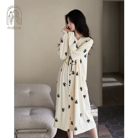 妮狄娅2023睡衣女士春秋纯棉长袖甜美开衫版中长款卡通秋冬家居服图片