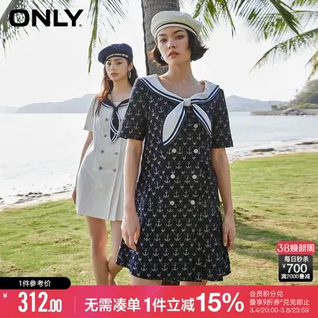 ONLY冬季气质少女海军领短裙百褶牛仔连衣裙女|123142008图片