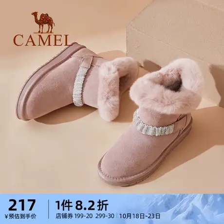 骆驼女鞋冬季新款时尚雪地靴女短筒加绒加厚保暖平底厚棉鞋女商品大图