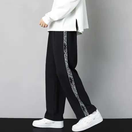 条纹阔腿裤男春秋款美式宽松直筒潮牌休闲长裤子男士百搭运动卫裤商品大图