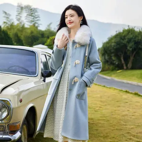 时尚气质长款毛呢大衣2022年冬季新款淑女温柔甜美宽松显瘦外套商品大图