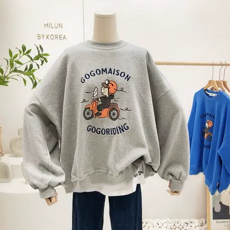 韩国东大门上衣2022早春季新款慵懒港味原宿风休闲毛圈棉卫衣大码图片