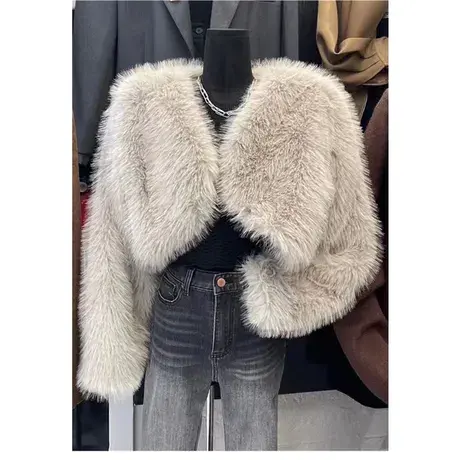 韩版仿皮草环保毛外套女2022秋季新款时髦炸街百搭短款毛绒绒上衣商品大图