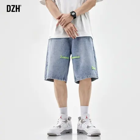 男士浅蓝色牛仔短裤男夏季薄款大码男裤中裤五分裤2023新款半截裤商品大图