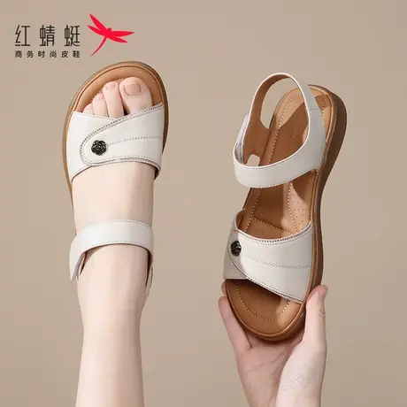 红蜻蜓夏季软平底女士时装凉鞋女2025新款外穿真皮上班百搭不累脚商品大图