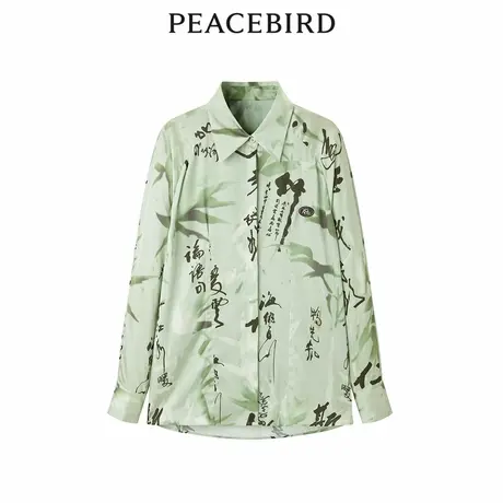 太平鸟女装夏季运动国风时尚休闲宽松满印衬衫A3CAD2110图片