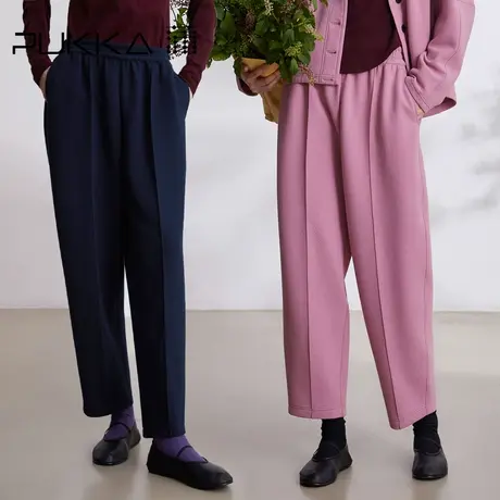 蒲PUKKA 2023早秋新品肌理针织全腰橡筋萝卜裤商品大图