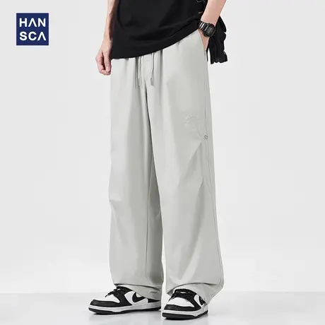 hansca垂感压褶伞兵休闲裤男2025夏季轻薄款抽绳宽松直筒工装裤子商品大图