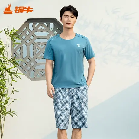 铜牛汗布印花圆领半袖男套2025春夏新款睡衣家居服套装男NJ062商品大图