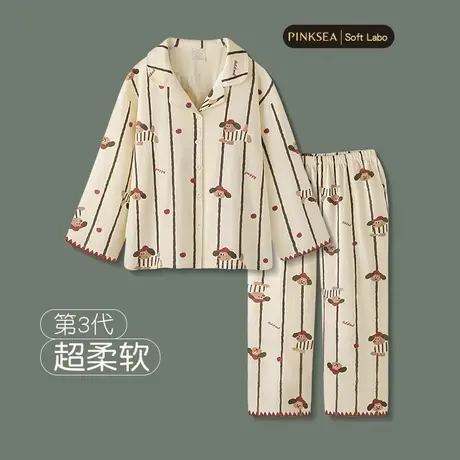 睡衣女春秋新款红色纯棉磨毛长袖套装可爱本命年大码女款家居服商品大图