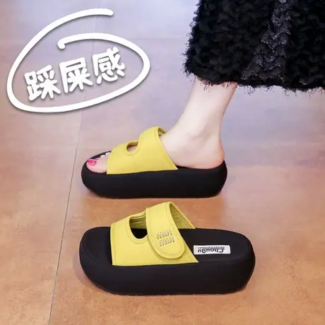 厚底增高魔术贴一字拖鞋女2025夏季新款百搭轻便外穿时尚休闲凉拖商品大图