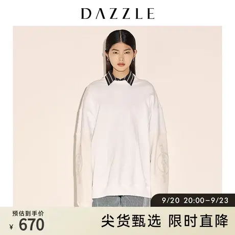DAZZLE地素奥莱 春季白色宽松休闲绣花卫衣上衣女图片