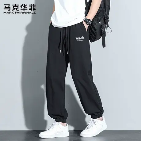 马克华菲2025新款纯棉休闲裤男款黑色束脚裤男裤夏季薄款男士裤子图片