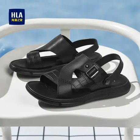 HLA/海澜之家男鞋夏季休闲男士皮凉鞋爸爸拖鞋外穿真皮透气父亲鞋商品大图