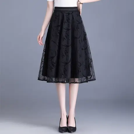 印花蕾丝纱裙半身裙女春夏2023新款小个子高腰a字裙中长遮胯伞裙图片