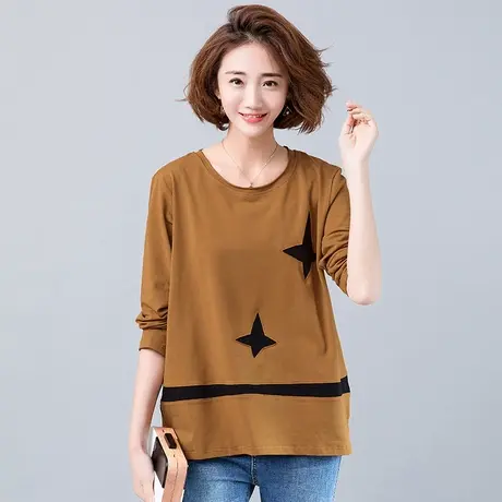 【清】春季加肥加大码女装宽松全棉T恤女打底衫拼接贴布显瘦体恤商品大图