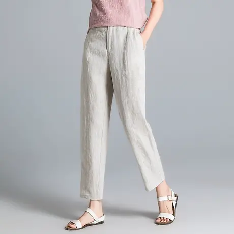 棉麻裤女夏季薄款加肥加大码女裤宽松亚麻高腰休闲百搭九分哈伦裤商品大图