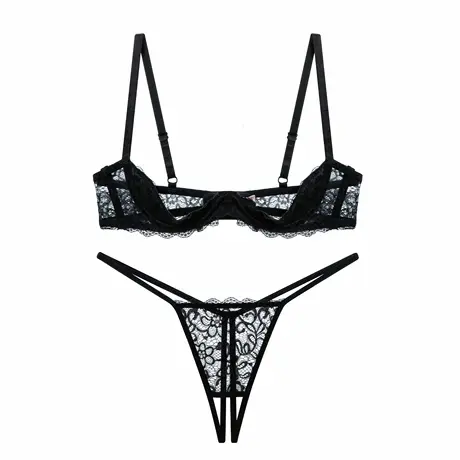 性感蕾丝文胸套装纯欲风镂空胸罩薄款内衣女四分之一罩杯商品大图