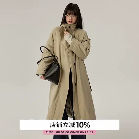 omont蛋挞家复古立领保暖厚鹅绒服2025春工装宽松休闲长款厚外套商品大图