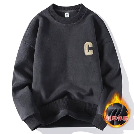 男士卫衣秋冬季新款奥粒绒加厚长袖T恤圆领打底衫保暖休闲上衣服商品大图