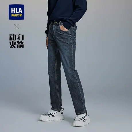 HLA/海澜之家动力火箭微弹刺绣猫须牛仔裤25秋季新款直筒长裤子男商品大图